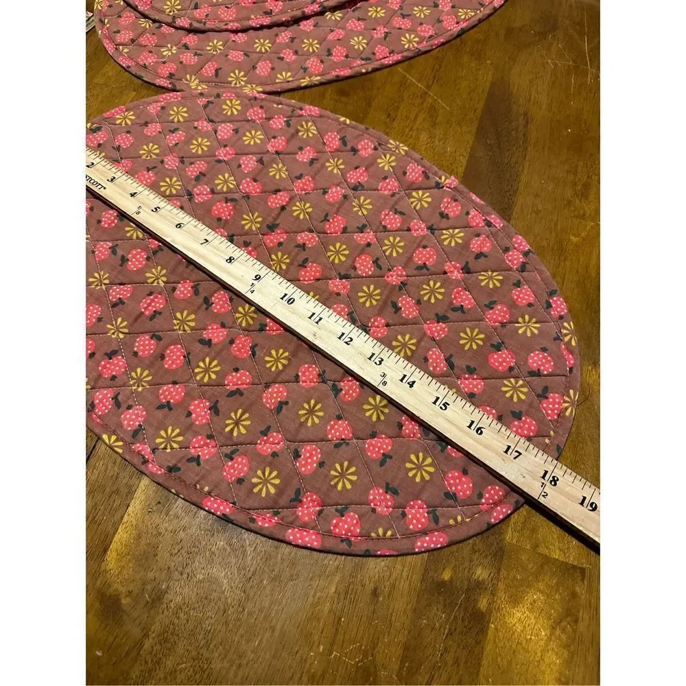 Vintage Set of 4 Oval Cotton Apple Pattern Placemats & Napkins Boho Table Decor